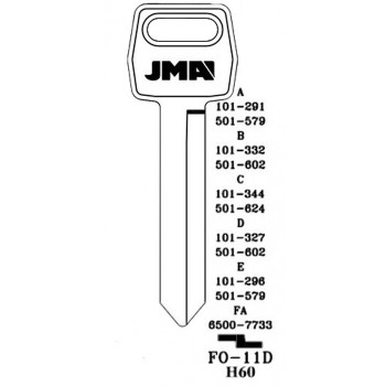 1987-1996 JMA FORD /LINCOLN / MERCURY KEY BLANK *H60*